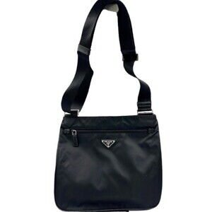 PRADA Black Leather Saffiano Shoulder Bag